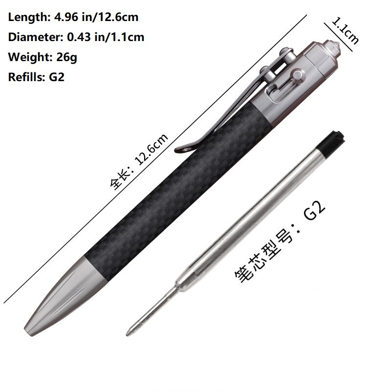 Titanium Carbon Fiber Ballpoint Pen Bolt Action Signing Writing Pocket Pen EDC