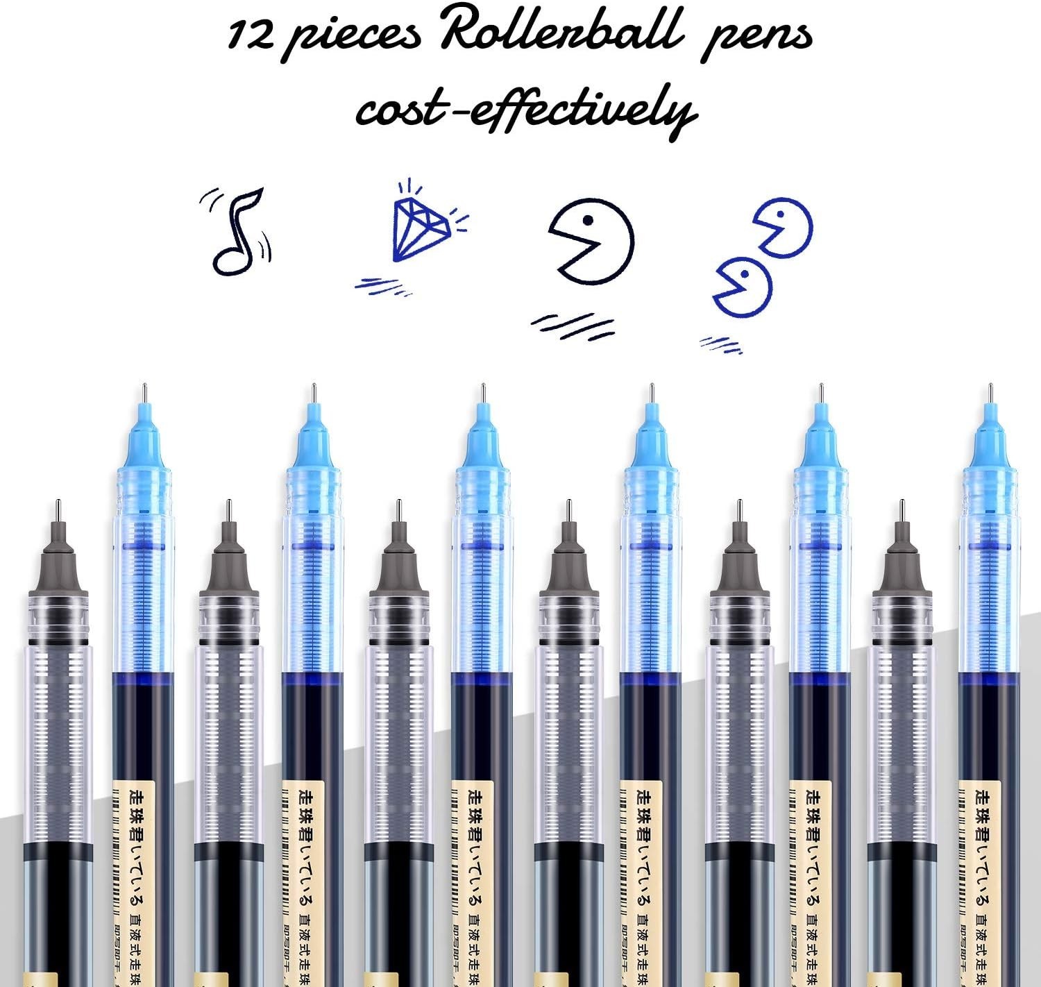 Effortless Writing with 12-Pack 0.5mm Liquid Ink Rollerball Pens – Black & Blue