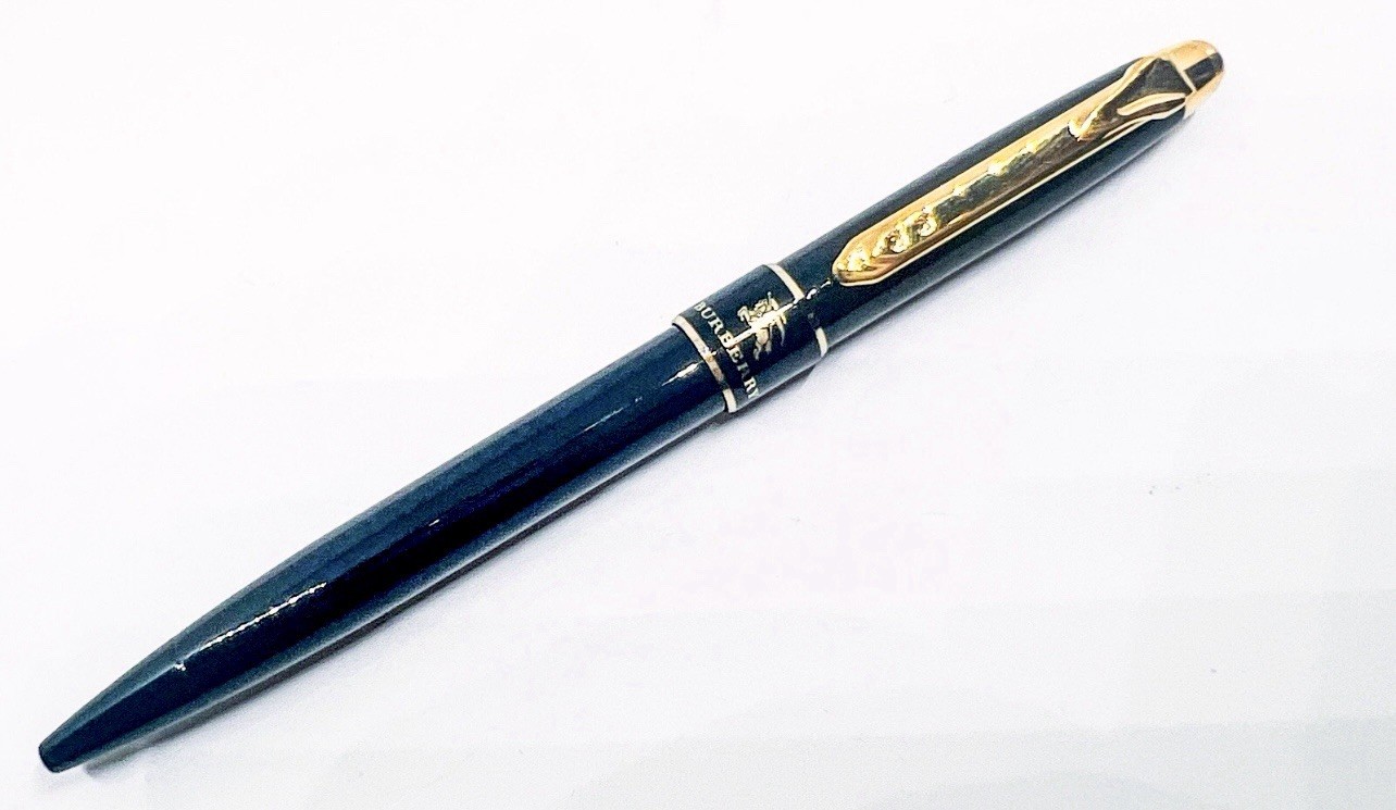 Vintage Burberry ballpoint pen Black Lacquer Gold Trim By Pentel Japan