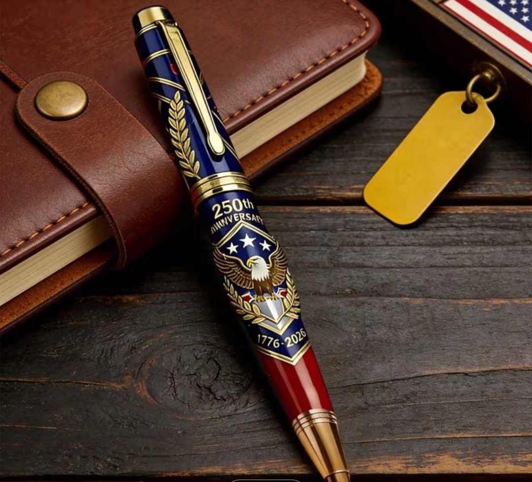 United States 250th Anniversary Metal Ballpoint Pen Gold Trim Gift Box