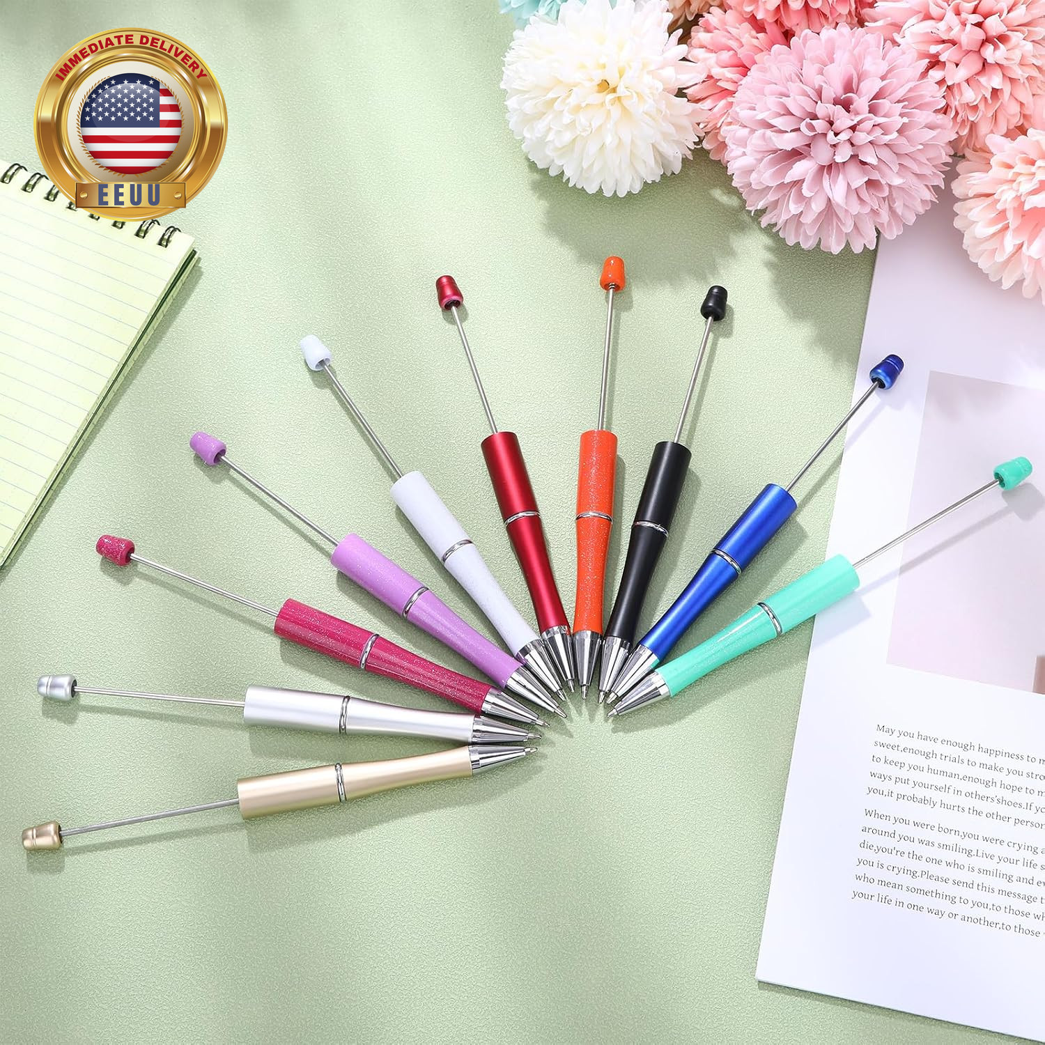 20 Pcs Beaded Pens, Beadable Pens Bulk Colored, Focal Bead Pen with 40Pcs Black