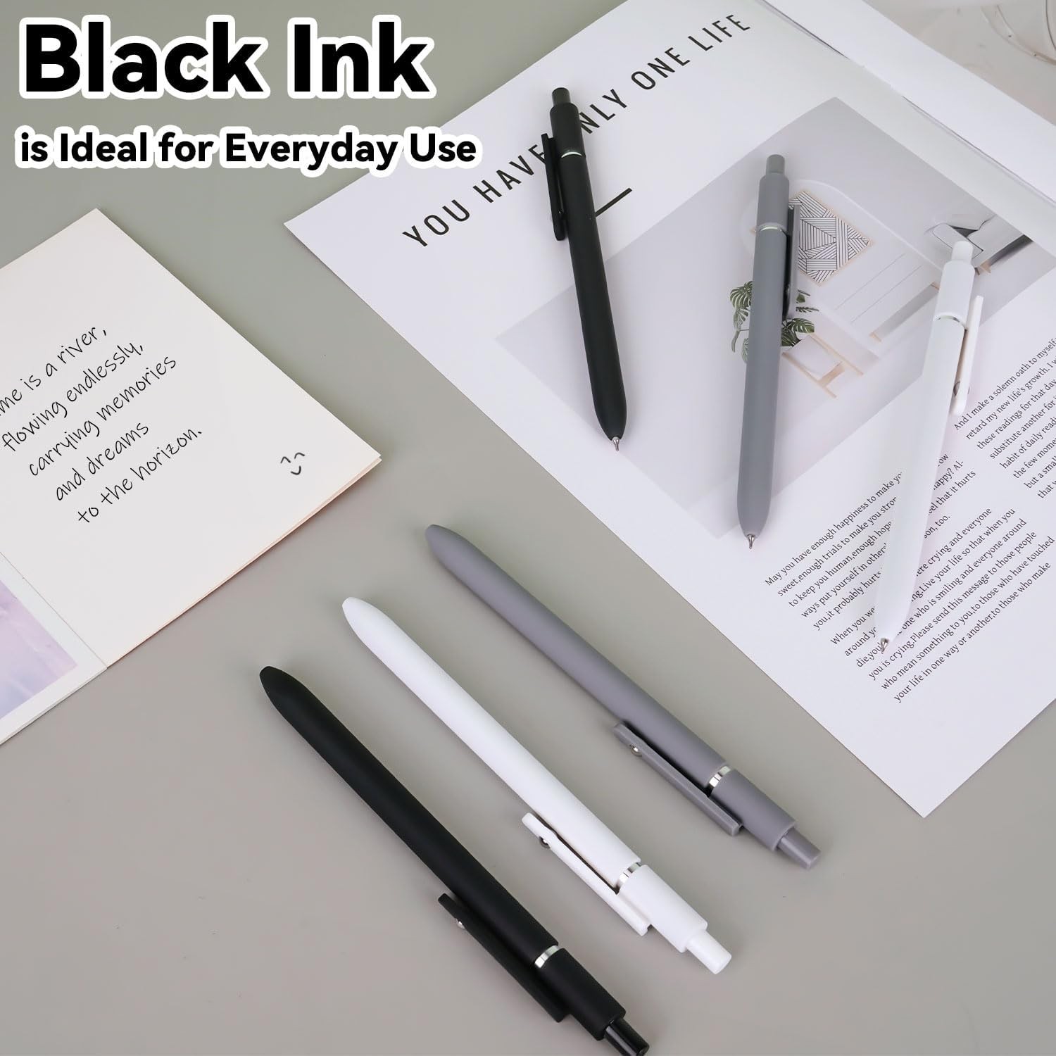Gel Pens,6Pcs Fine Point Smooth Writing Pens 0.5mm Black Gel Ink, High-End