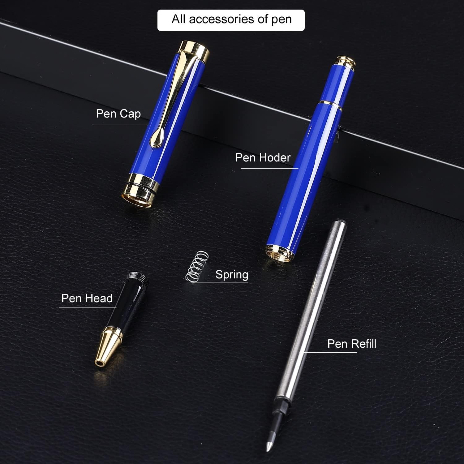 Elegant Blue Gold Ballpoint Pen Gift Set, Smooth Writing Pen for Office & Men