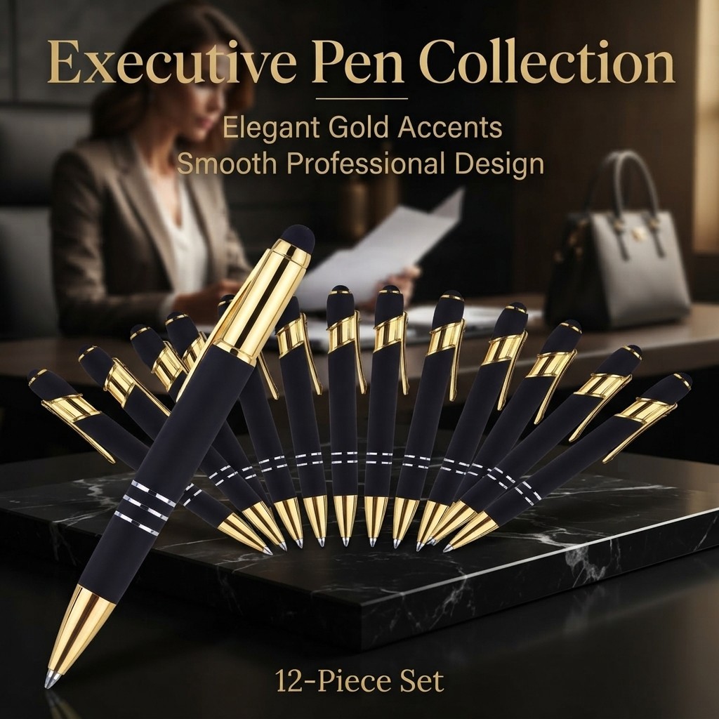 Black Gold Stylus Ballpoint Pens 1.0mm Black Ink Retractable Metal Touch Pen