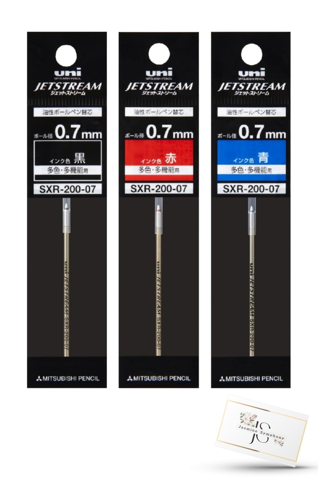 Mitsubishi Jetstream Prime replacement refills, 0.7mm, black, red, and blue (3 c