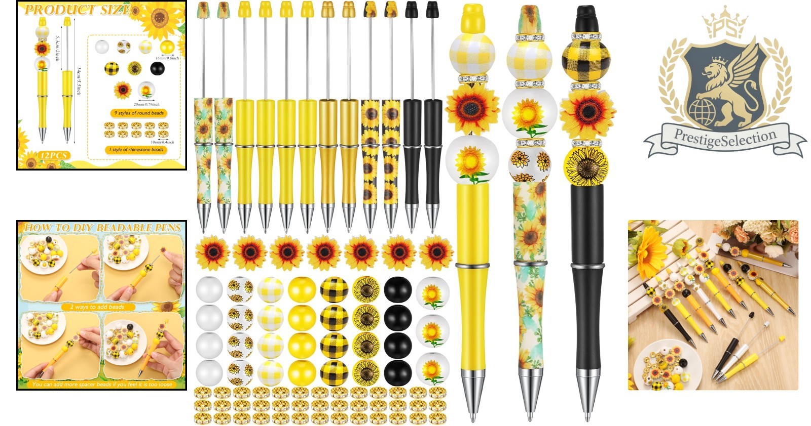 12 Piece Beadable Pen Set with Crystal and Wood Beads – Unique Office Supplies