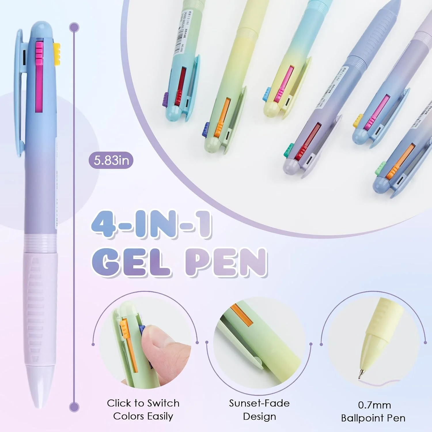 6 Pack 4-in-1 Multicolor Ballpoint Pens, Retractable Colored Pens 0.7mm Fine Poi
