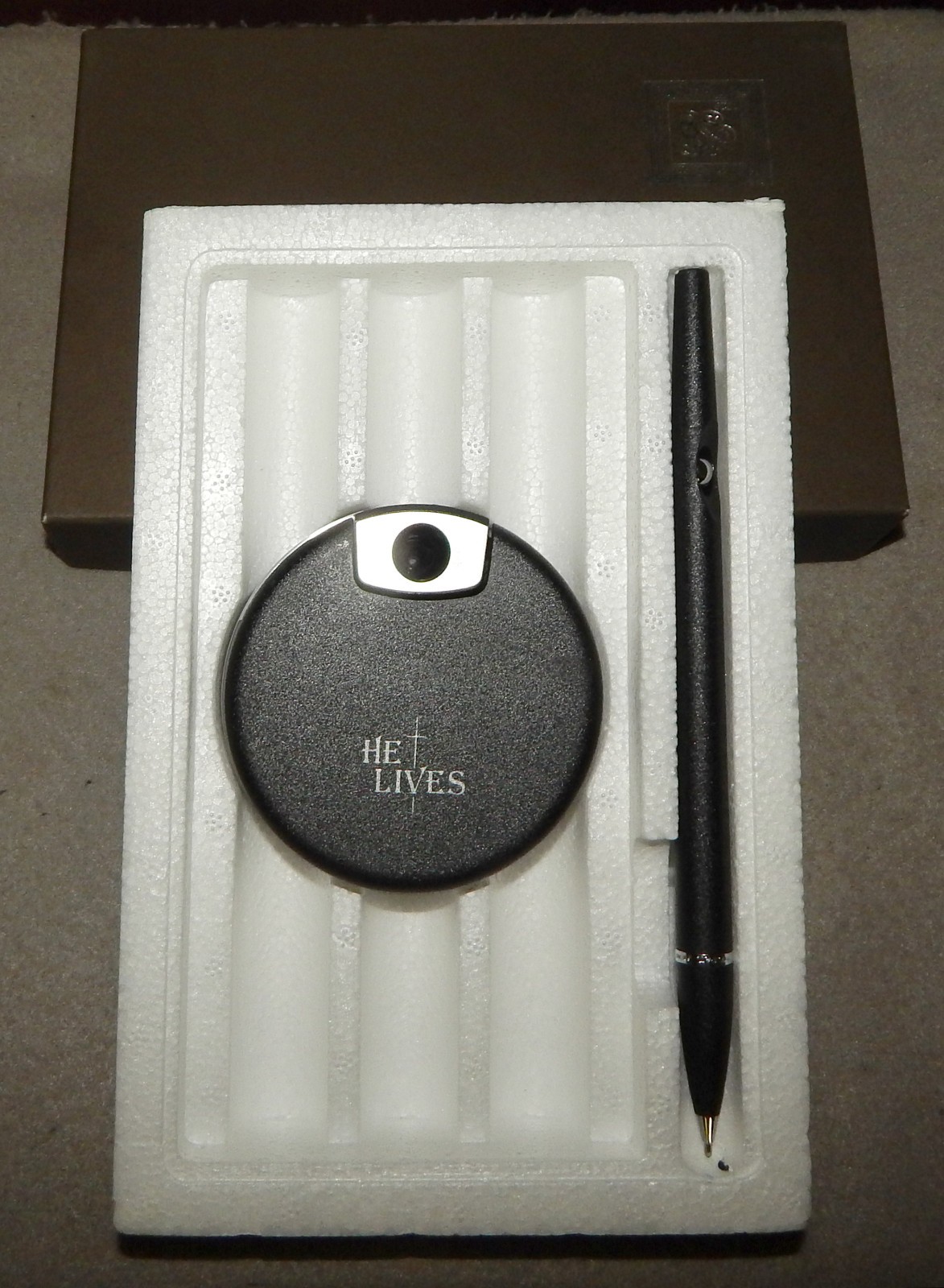 Vintage He Lives Pen & Holder Set, Henckels Aachen Germany, Ball Bearing Design
