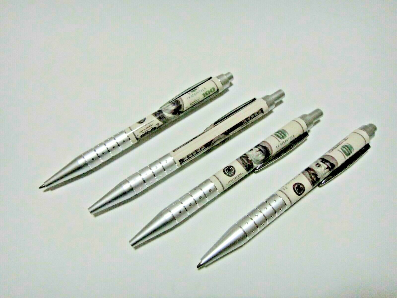 24X-BLACK Ballpoint Benjamin Franklin $100 Bill Ink Pen w. silver clip US Seller
