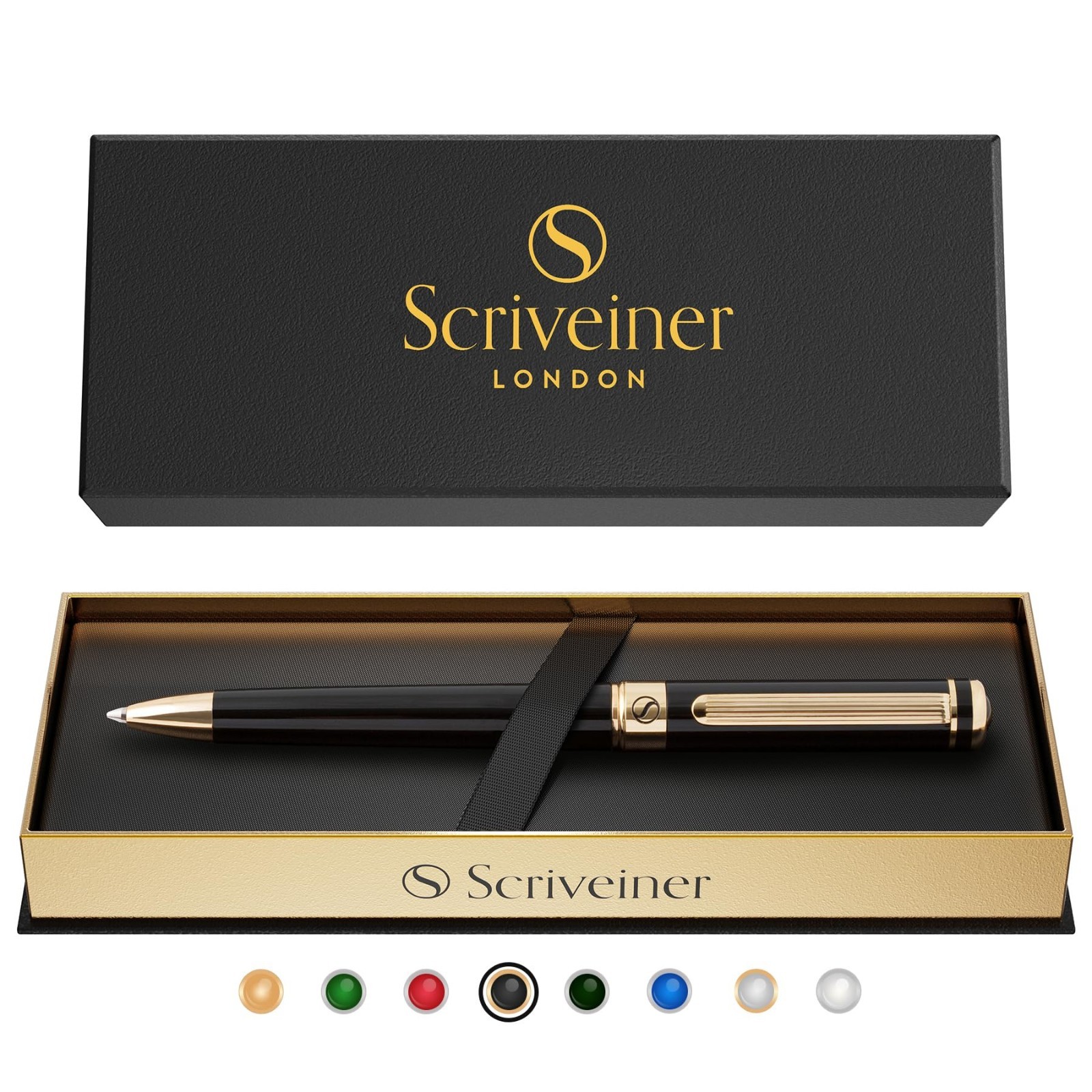 Luxury Black Lacquer Ballpoint Pen – Real Gold Plating, Schmidt Refill, Gift Set