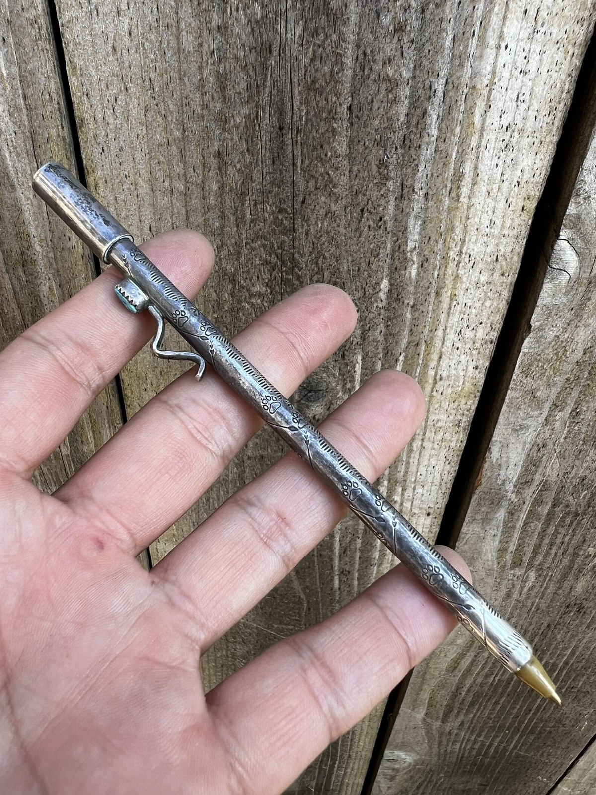 Vtg Navajo Sterling Silver Natural Turquoise Stamped Arrow Ballpoint Pen