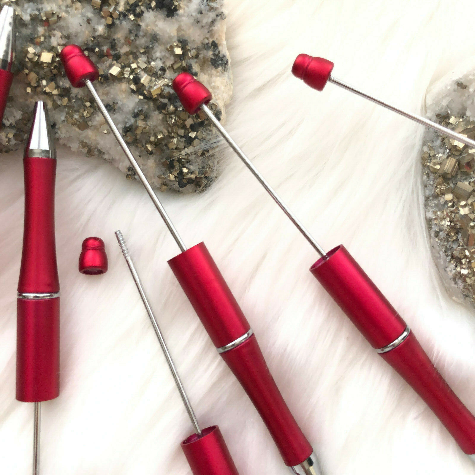 Beadable Plastic Pen Retractable Writing Instrument DIY Craft Beaded Pen Red