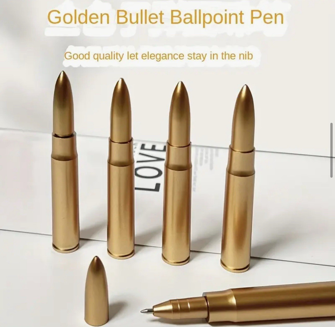 6 PACK Bullet Shaped Plastic Ballpoint Twist Pens Set Rifle Gold Copper Color
