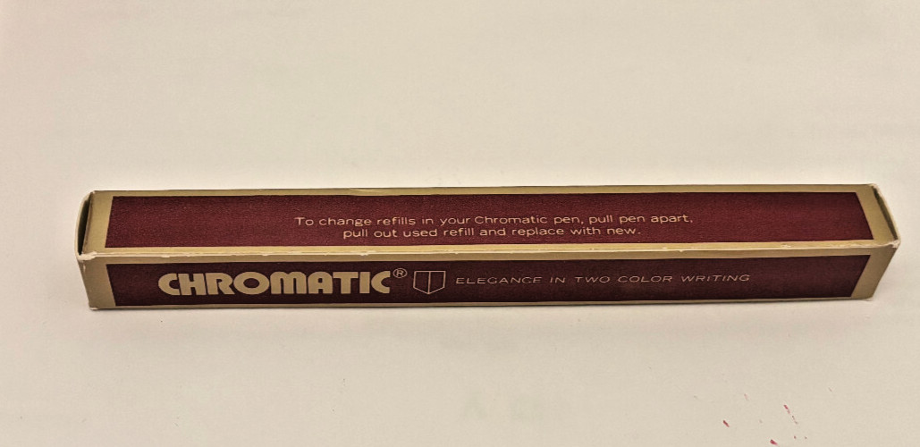 NOS VTG CHROMATIC 2-Color Ballpoint Pen (Red/Blue), Black Matte Barrel Gold Trim