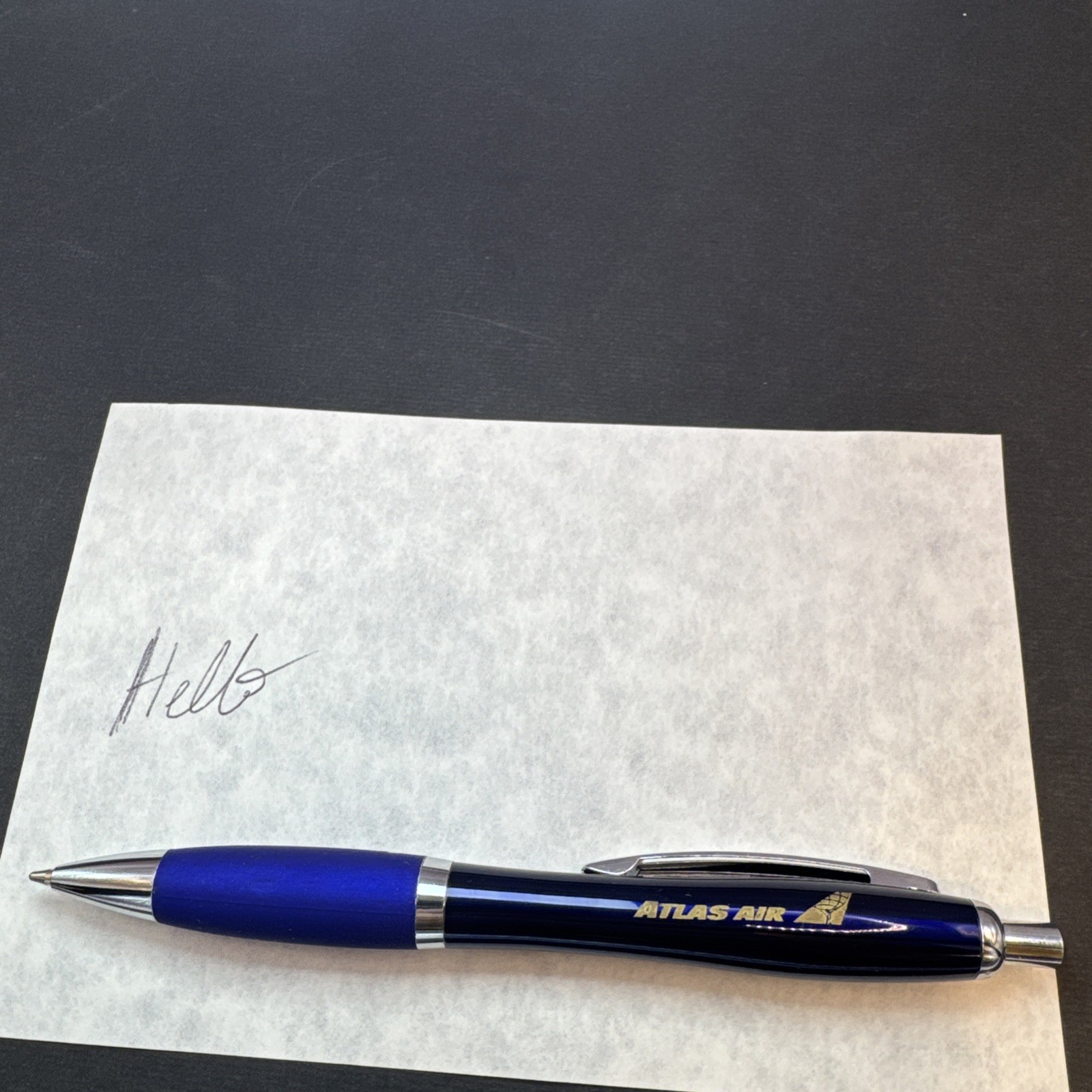 Atlas Air Promotional Blue Ballpoint Pen Rubber Grip Retractable Advertising