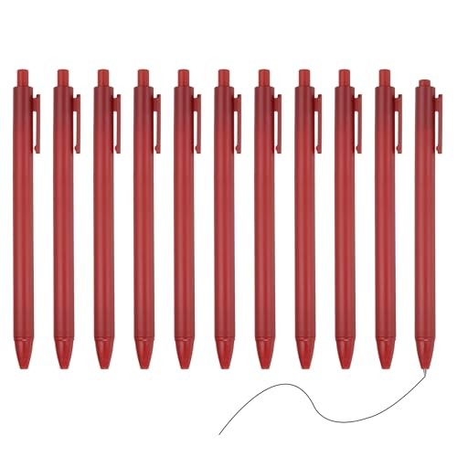 12 Pack Retractable Ballpoint Gel Pens, 0.5mm Fine Point Black Ink Retro Red
