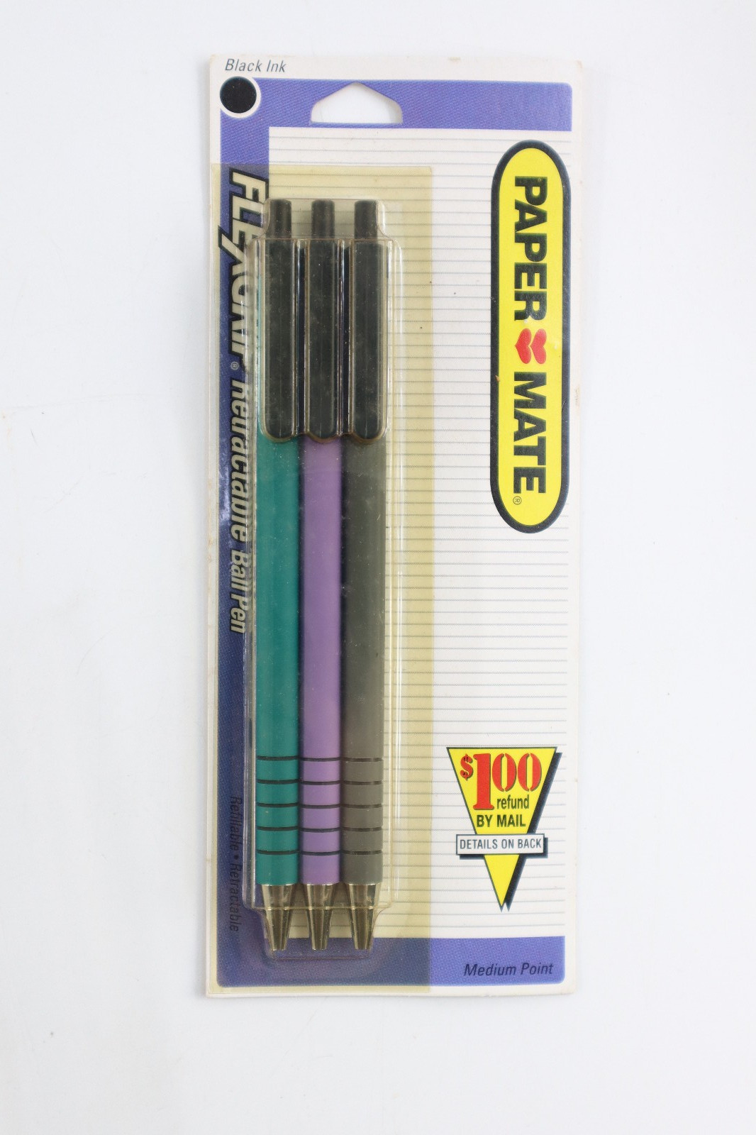 Vtg 1993 Paper Mate Flexgrip Retractable Ball Pen Black Ink 3 Pack New Sealed