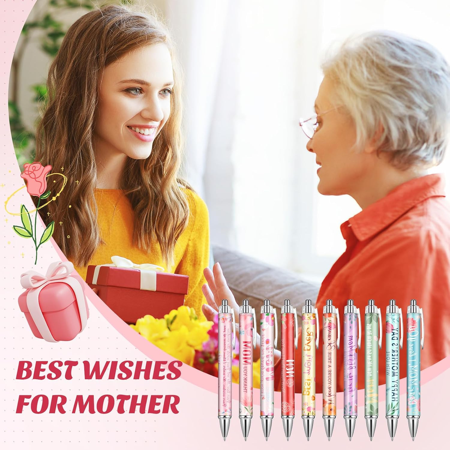 10 Pcs Mothers Day Gifts Bulk Happy Mother’s Day Ballpoint Pens Retractable 1 mm