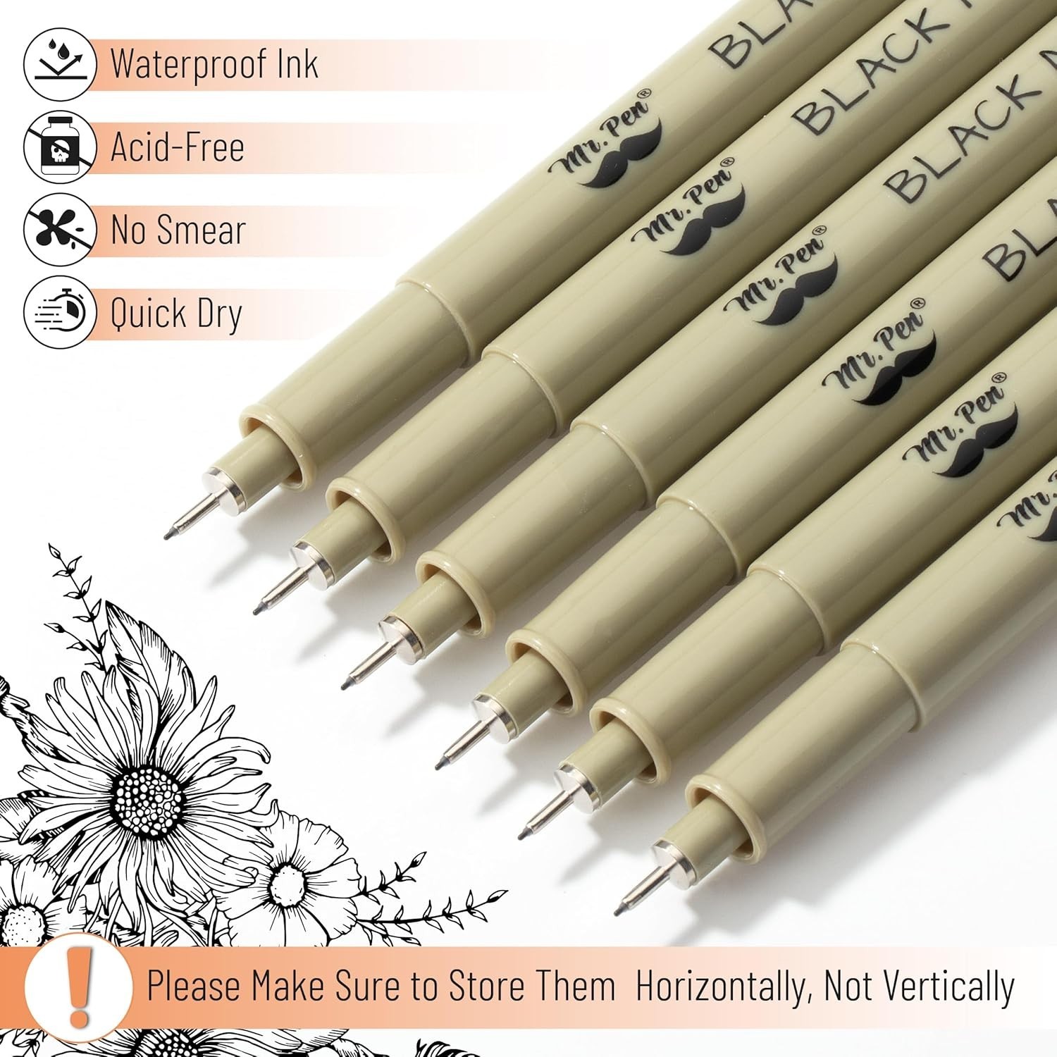 0.25mm Micro Pens – 6 Pack of Quick-Dry Black Ink Fineliners for Professionals