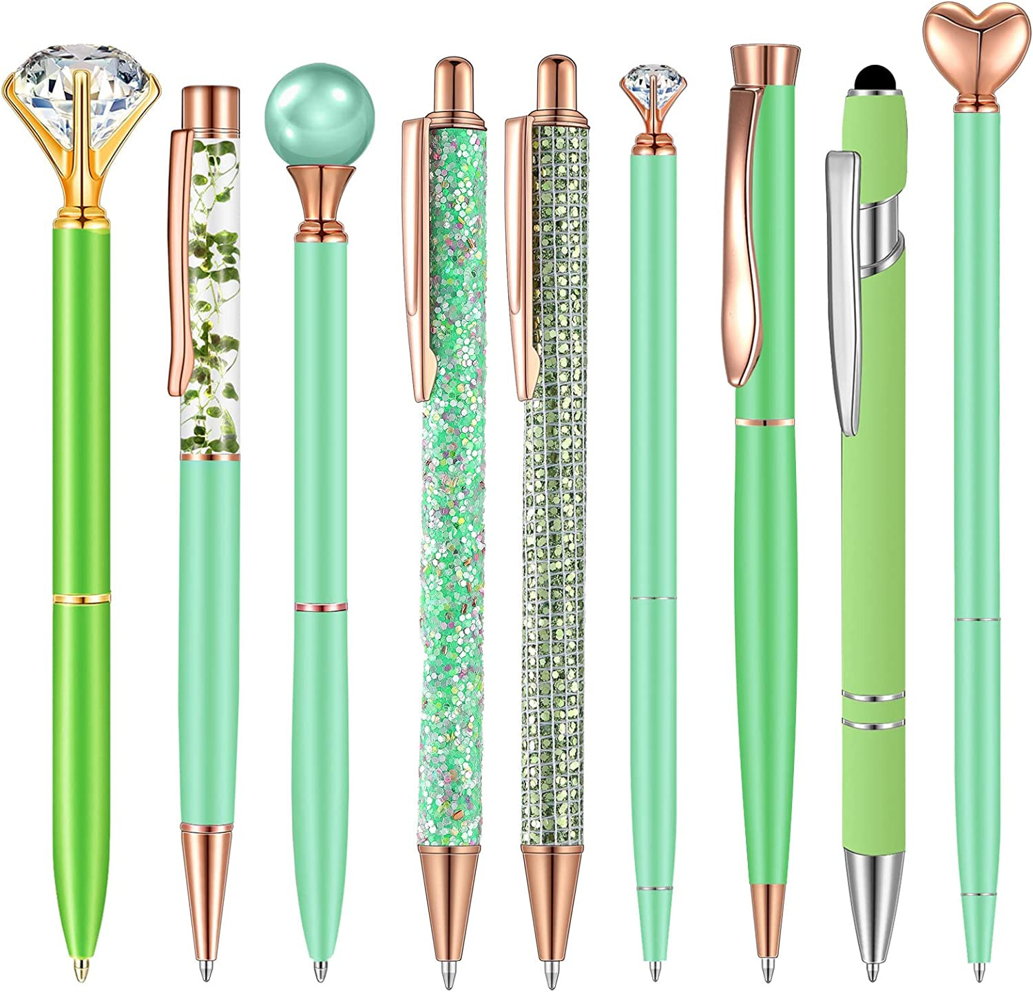9 Pcs Ballpoint Pens Set Metal Crystal Diamond Glitter Pens for Journaling Black