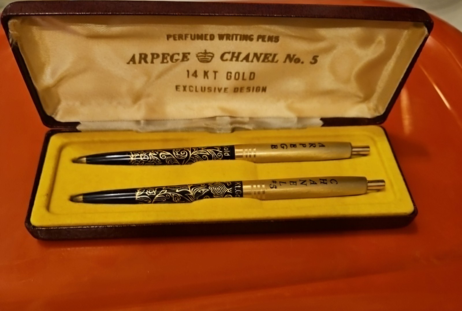 Vintage Arpege & Channel No. 5 14k Gold Filigree Perfumed Writting Pens w/ case
