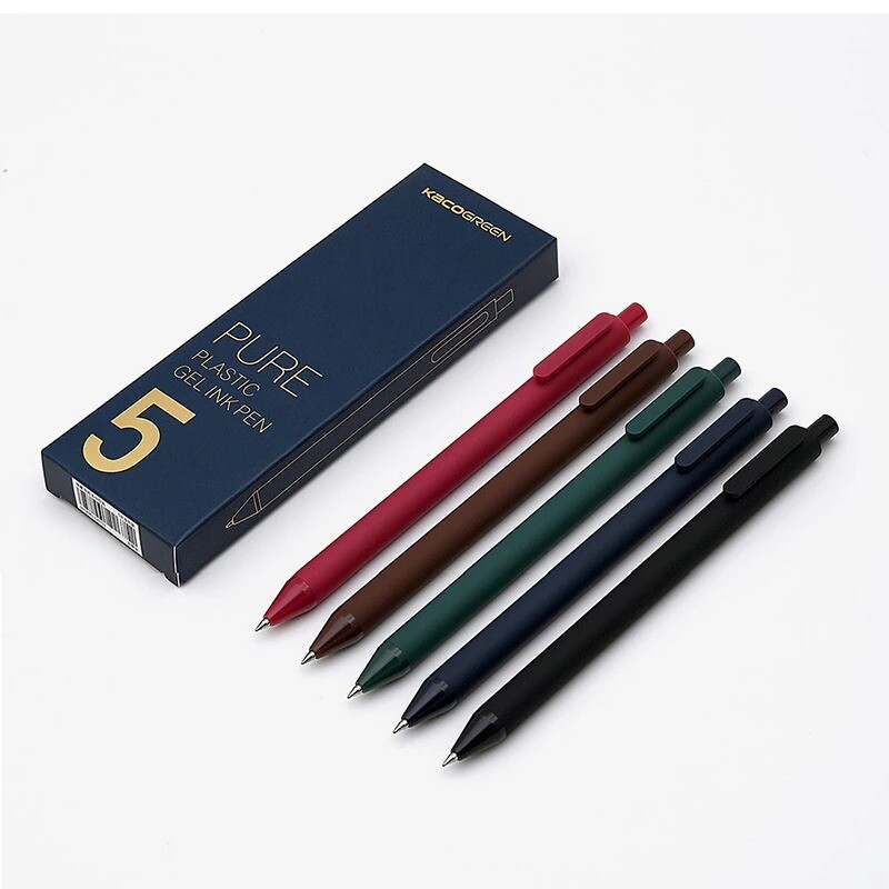 5pcs/box Kaco Retro Dark Colored Gel Pens Retractable0.5mm Fine Point Journaling