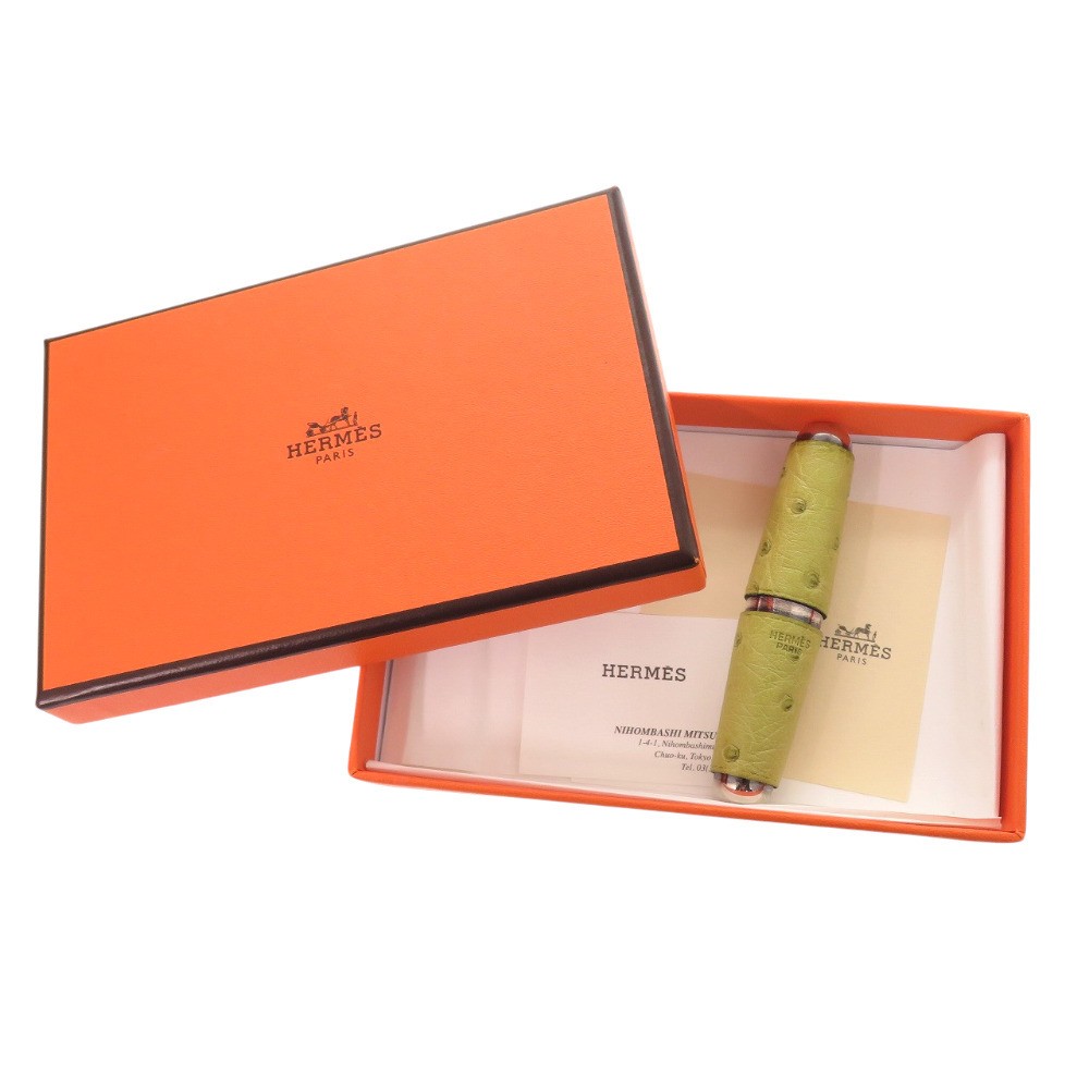 HERMES Green Ostrich Metal Wine Opener Corkscrew Unisex France