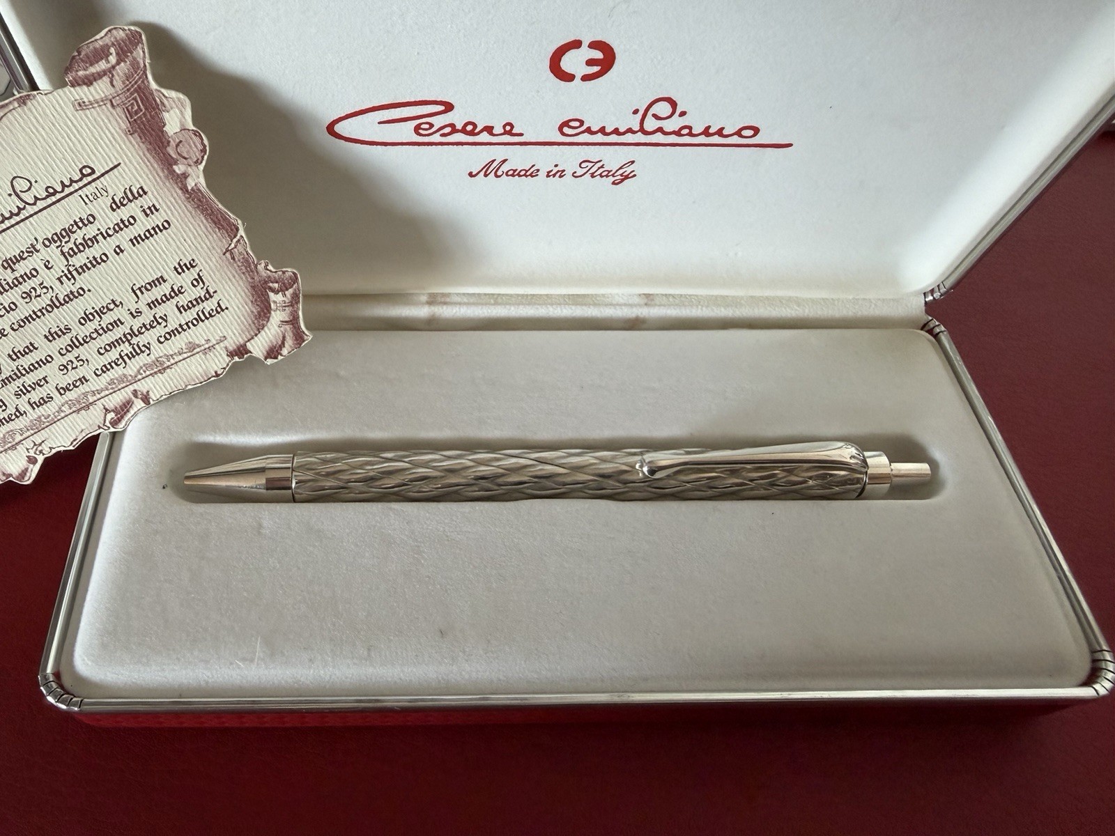 Cesare Emiliano Sterling Silver 925 Solid Pen Ballpoint Vintage Relief Weave