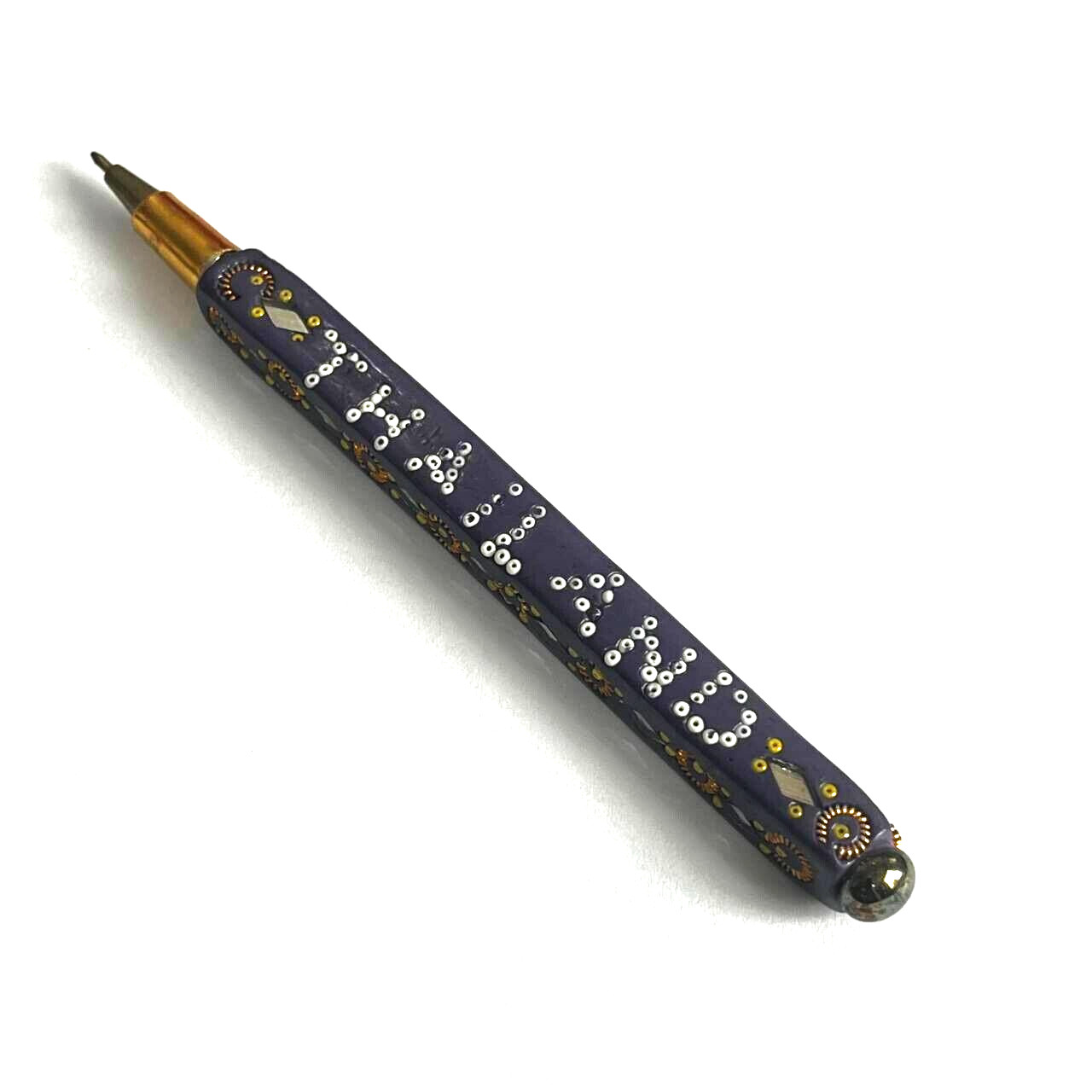 Vintage Rare Bangkok Handmade Beaded and Diamond cut mirrored Ballpoint Pen