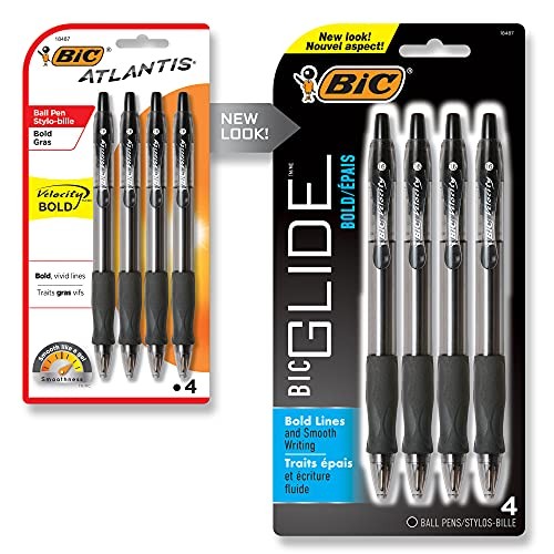 Glide Bold Retractable Ball Point Pen, Bold Point 4 Count (Pack of 1) Black