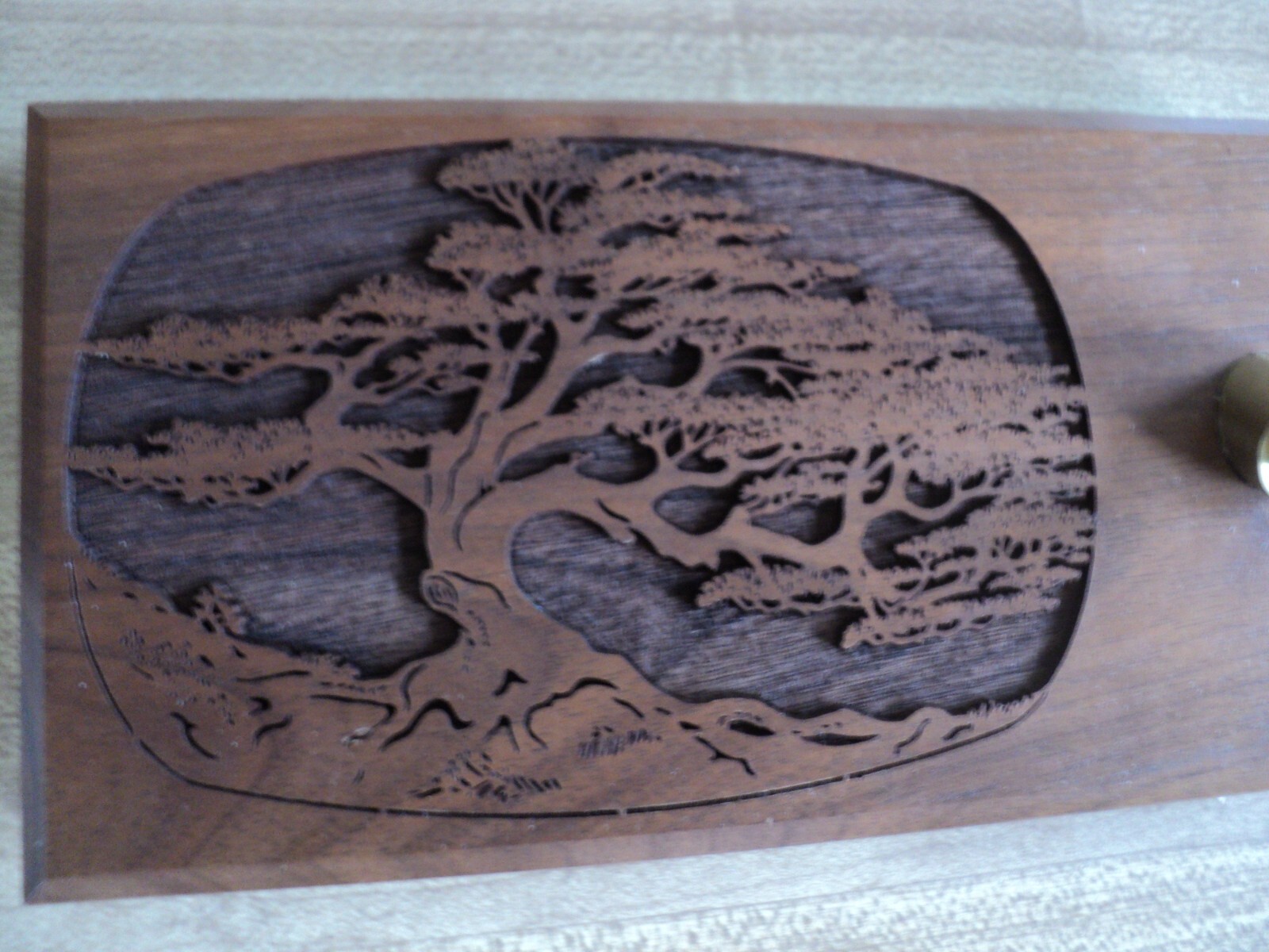 Bradley Gold BALLPOINT PEN in Laser-Cut Walnut Base Desk Set BONSAI TREE w/ Box
