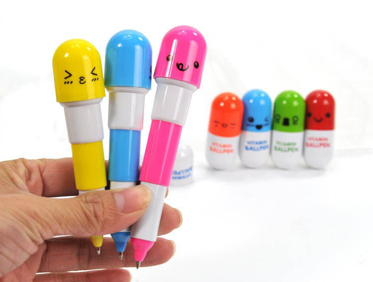 1PC Ballpoint Pen Stationery Gift Cartoon Face Capsule Pill Cute Vitamin Ballpen