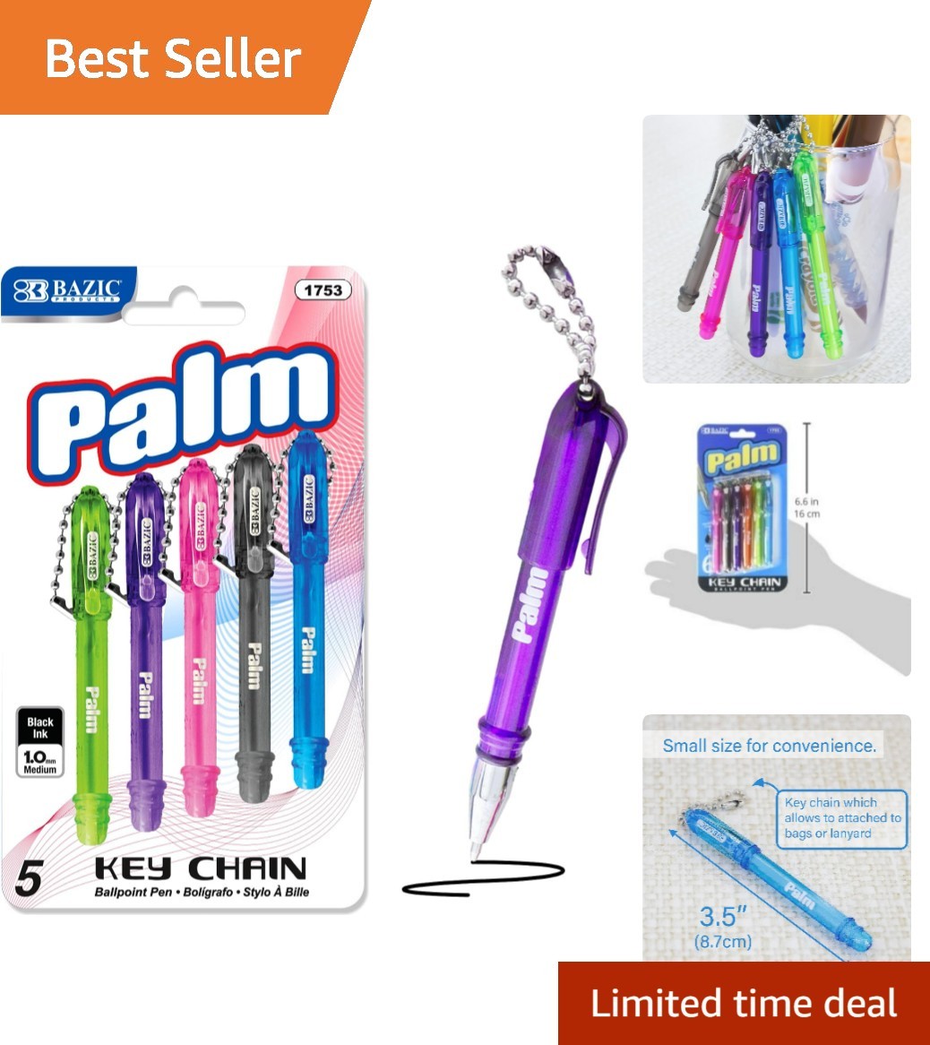 BAZIC Palm Mini Ballpoint Pen w/Key Ring, Roller Pens Medium Point 1.0mm, Sma…