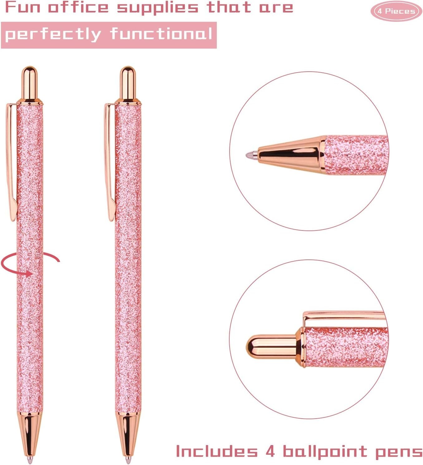 Luxury Retractable Ballpoint Pens – 4 Pcs Set, Waterproof Black Ink for All Ages