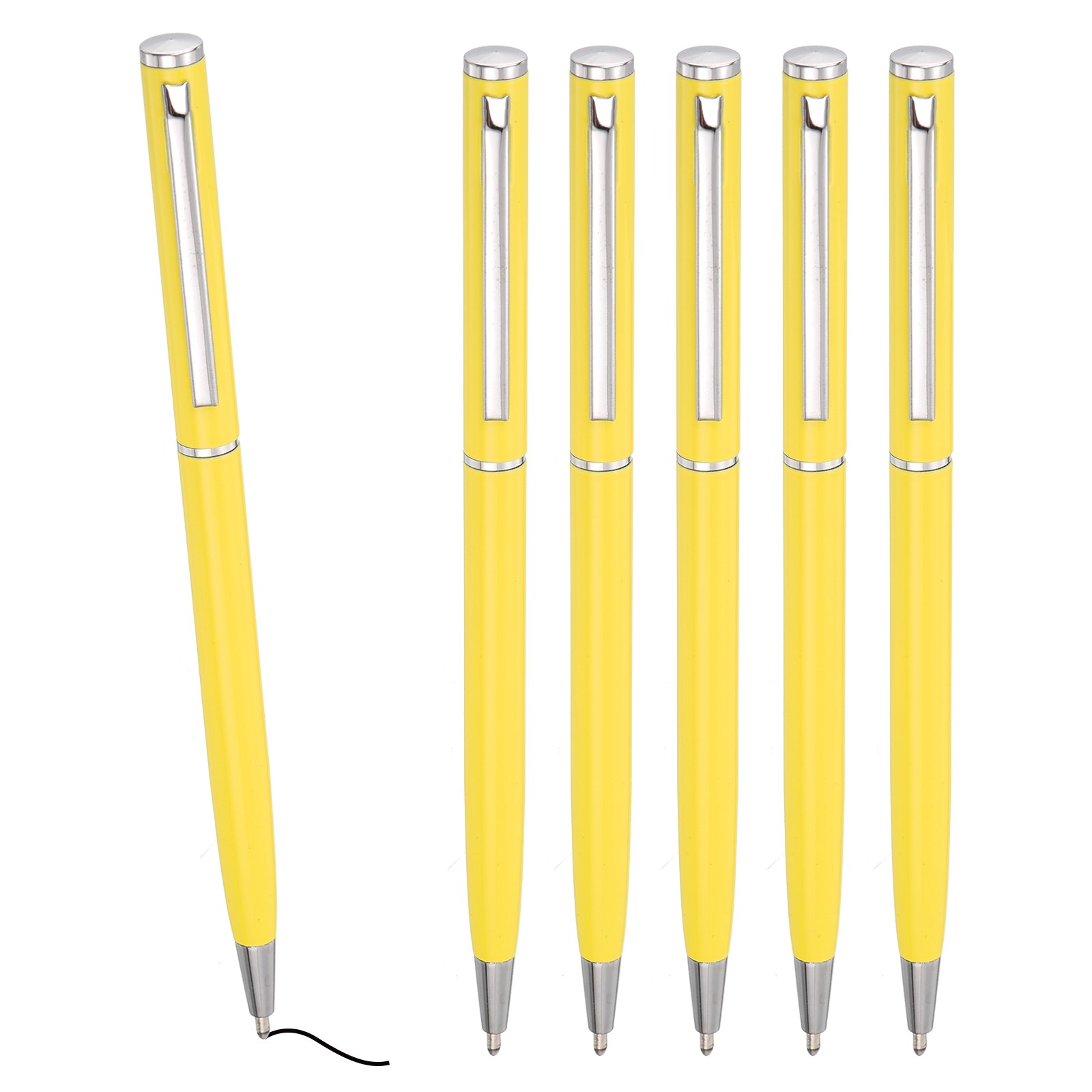 6 Pcs Slim Metallic Ballpoint Pen Black Ink 1mm Medium Point Pen Yellow