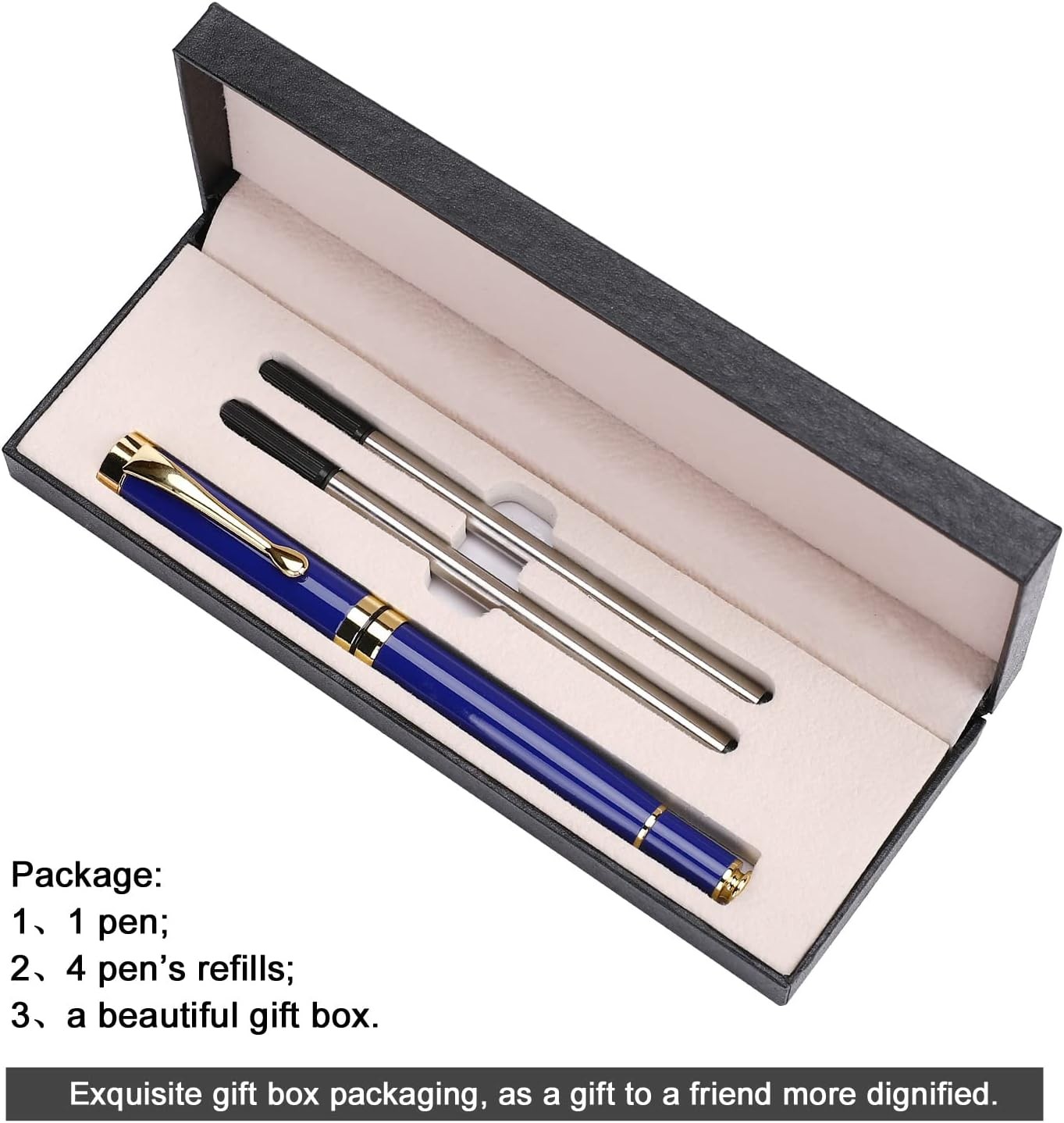 Elegant Blue Gold Ballpoint Pen Gift Set, Smooth Writing Pen for Office & Men