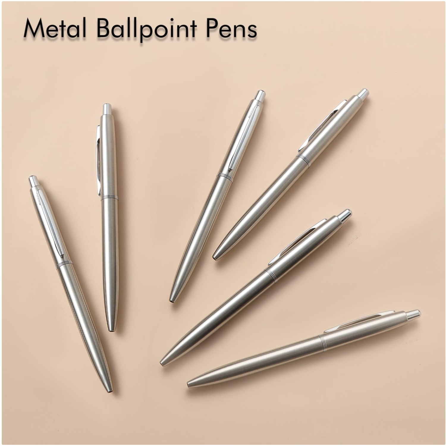 Metal Ballpoint Pens Set – 6 Pack, Black Ink, Medium Point