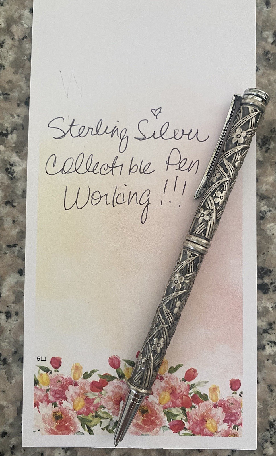 Sterling Silver Floral Motif Designer Vintage Writing Pen Engraved Weights 45g