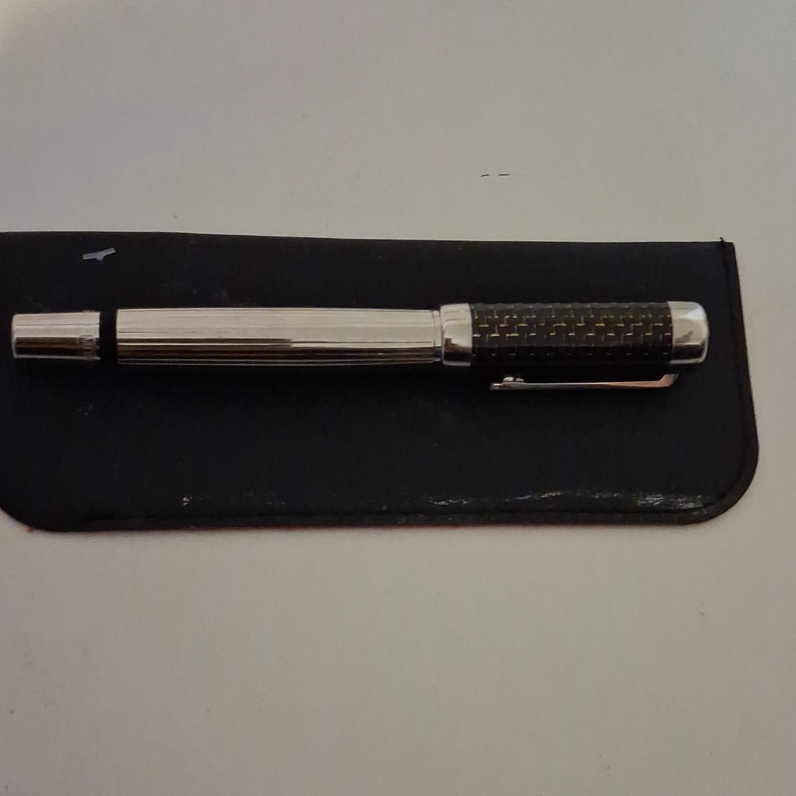 Montblanc Silver Ballpoint Pen Black Textured Grip Black Ink with Case