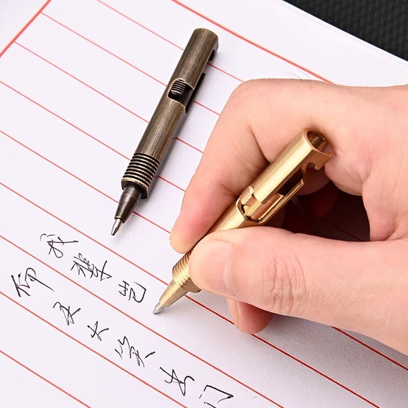Mini Pocket Keychain Brass Bolt Action Ball Pen Outdoor EDC Tool Gift