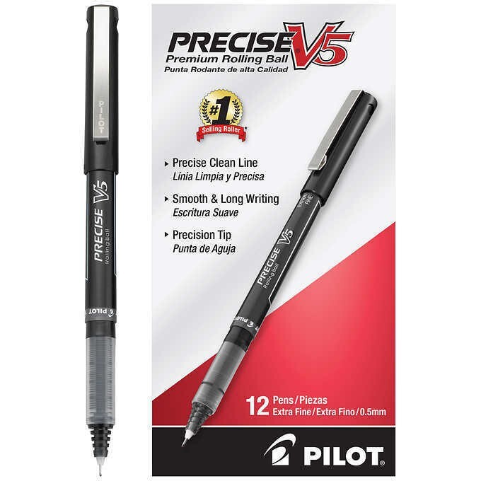 12 Pack – Pilot Precise V5 Stick Rolling Ball Pens, Precision Point Ink, .5mm