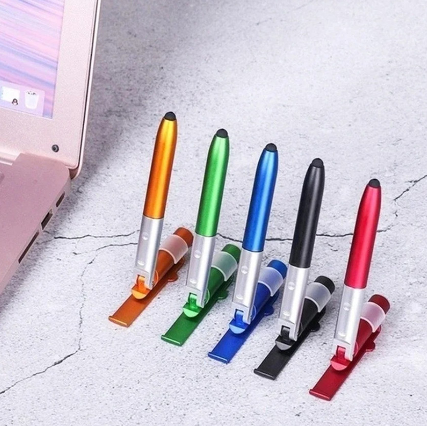 1pc 4 In 1 Multifunction LED Pen Phone Holder Stylus Tool Set Student Stationery