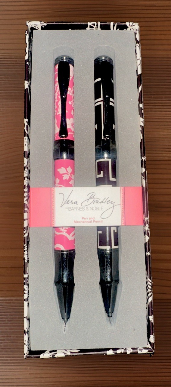 Vera Bradley Designer 2 Ink Pen Set Pink and Black Designs New In Box with Tags