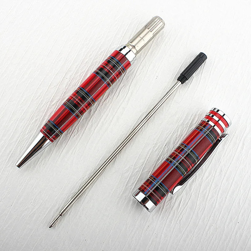 Flannel Pattern Twist Ballpoint Pen – Classic Red & Chrome Trim, YouPing FL99