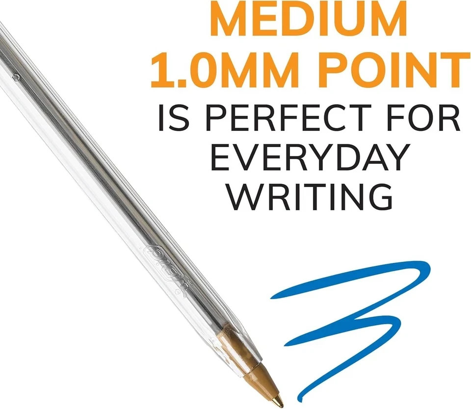 BIC Cristal Xtra Smooth Ballpoint Pens Blue Ink Medium 1.0mm 10 Pack, Freeship