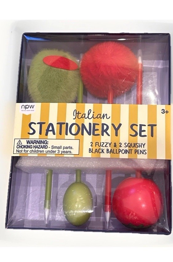 NPW Italian Food Novelty Pen Set NWT Tomato Olive Kiwi Fuzzy Stationery Gift