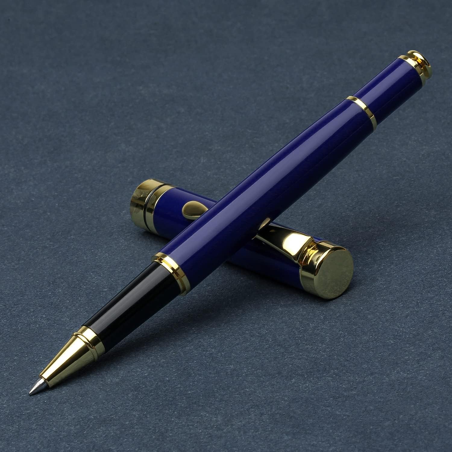 Elegant Blue Gold Ballpoint Pen Gift Set, Smooth Writing Pen for Office & Men