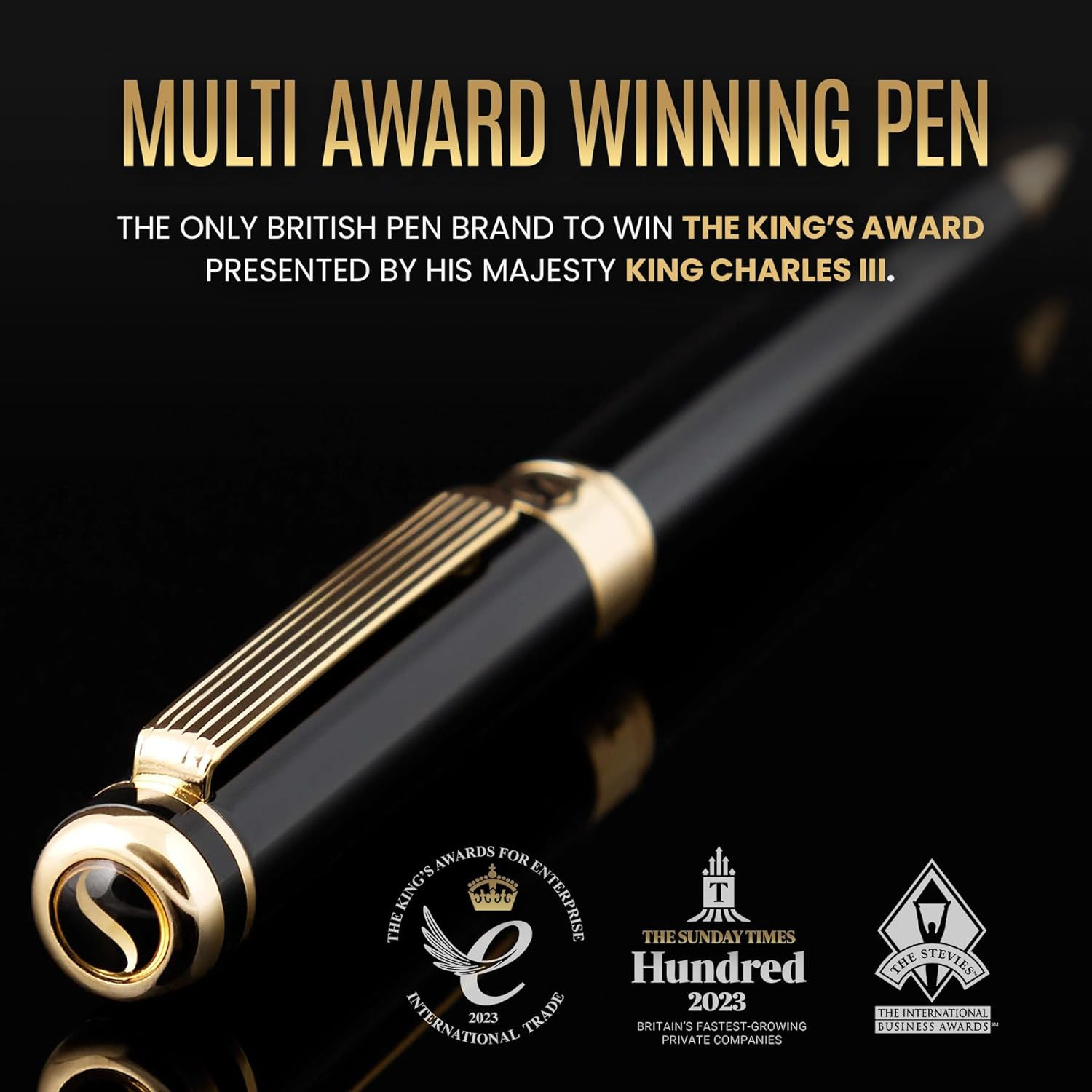 Black Lacquer Ballpoint Pen -Stunning Luxury Pen, Real Gold Plating, Schmidt Bla