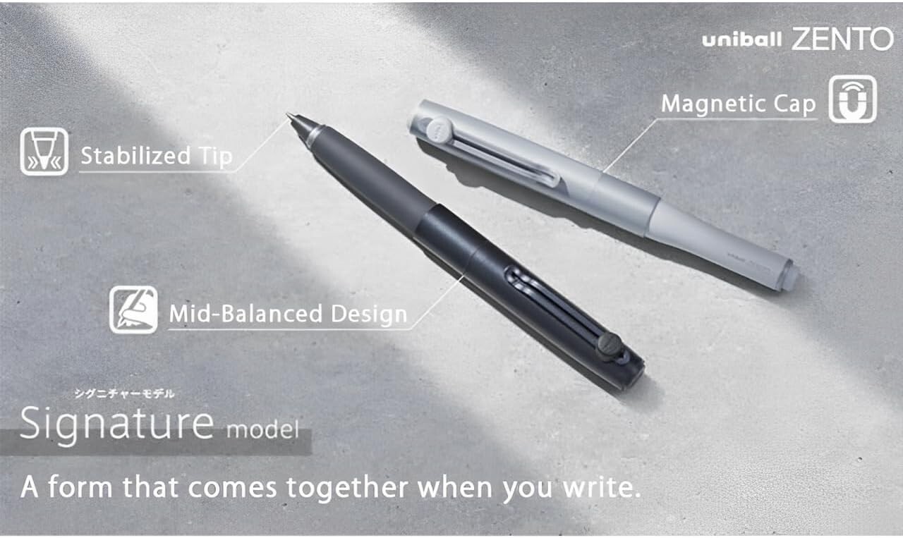 uni-ball ZENTO Signature Pen Set Silver & Black + 6 Refills (Red/Blue/Black)