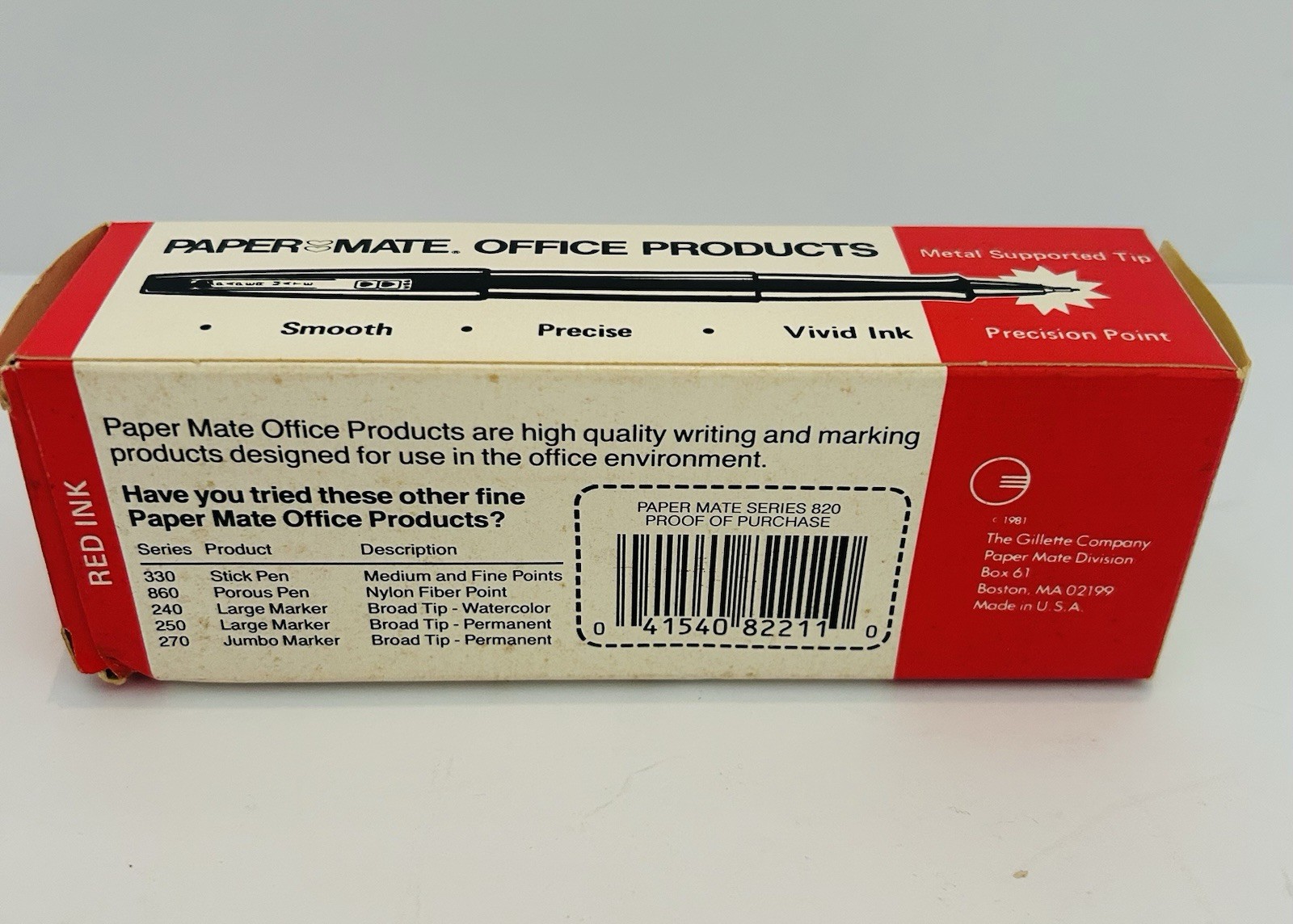 SET OF 12 ~ RED Paper Mate Extra Fine Plastic Point Pens 822-11 Paper-mate NOS